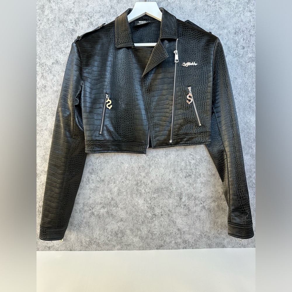 JoyRich Batman Cropped Faux Leather Jacket, Size S